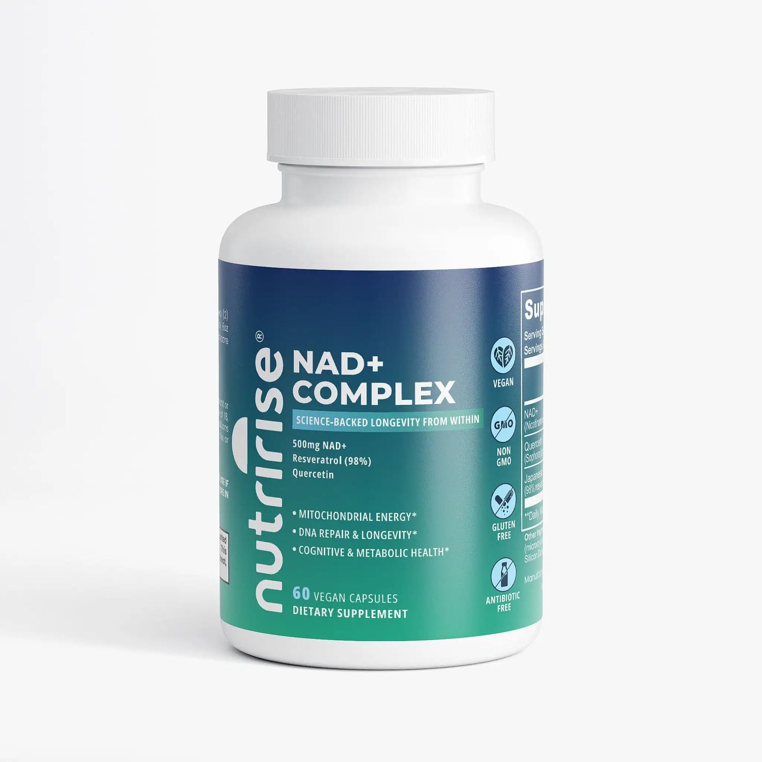 NutriRise NAD+ Complex | Anti-Aging Cellular Support | NAD+, Resveratrol, Quercetin &amp; Mitochondrial Repair