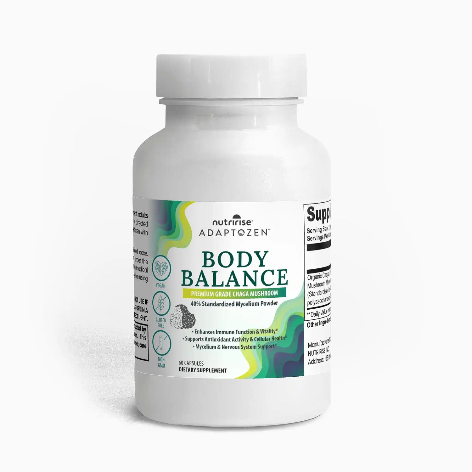 AdaptoZen Body Balance Organic Chaga Mushroom Capsules With Mycelium Powder