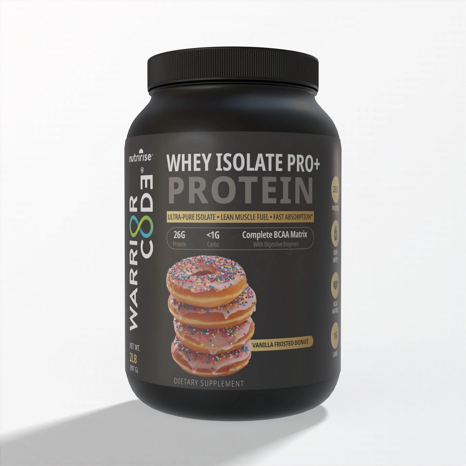 Warrior Code Whey Isolate PRO+ – Vanilla Frosted Donut | Ultra-Pure Isolate for Lean Muscle &amp; Recovery (2 lb)