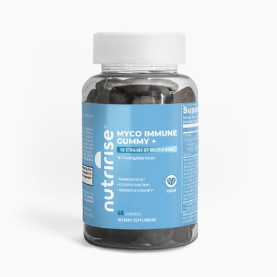 Myco-Immune Gummy+ 10 Strains of Medicinal Mushrooms - Raspberry Flavor | 60 Vegan Friendly Gummies