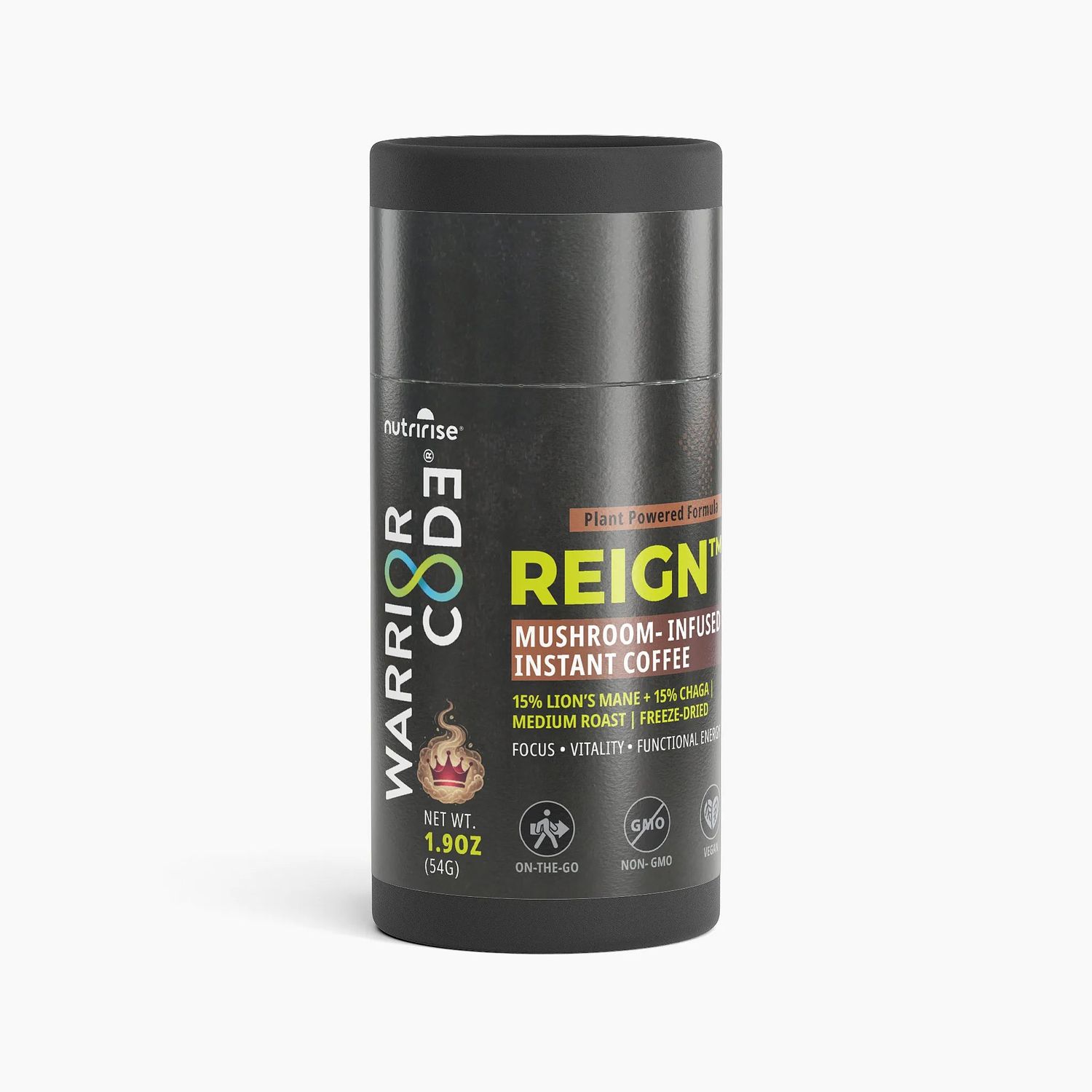 Warrior Code REIGN™ Mushroom Instant Coffee – Lion’s Mane + Chaga | Focus, Vitality &amp; Functional Energy