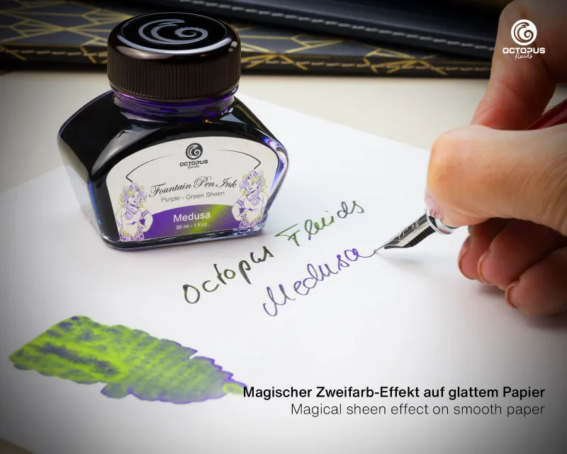 Medusa sheen ink - Octopus Füllhaltertinte mit sheen-effekt - 30 ml Tintenfass mit metallischem Effekt - Made in Germany