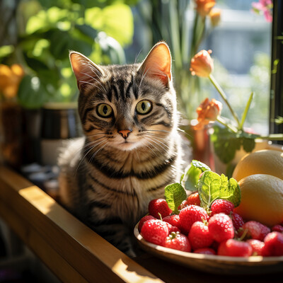 Photorealistic Cat With Fruit
