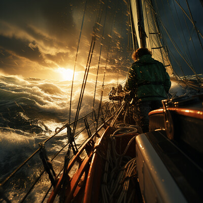 Man On Sailboat In A Storm