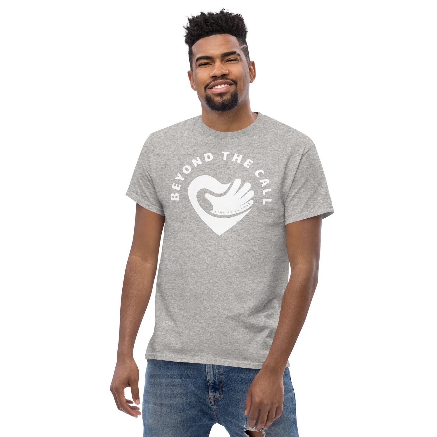 WHITE ON GREY AND BLACK BTC UNISEX TEE
