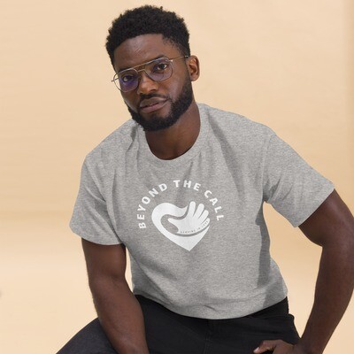 WHITE ON GREY AND BLACK BTC UNISEX TEE