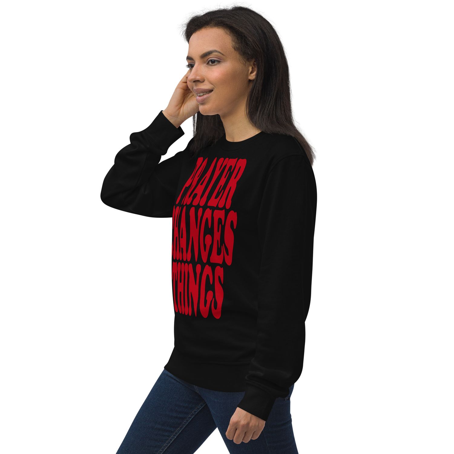 Prayer Changes Things Red on Unisex organic sweatshirt