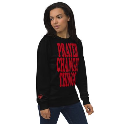 Prayer Changes Things Red on Unisex organic sweatshirt