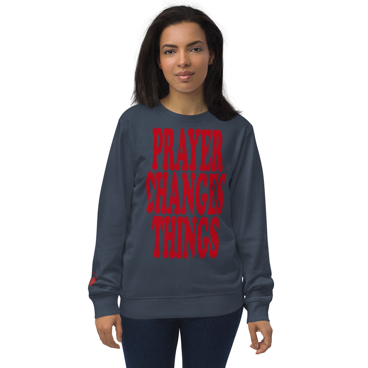 Prayer Changes Things Red on Unisex organic sweatshirt