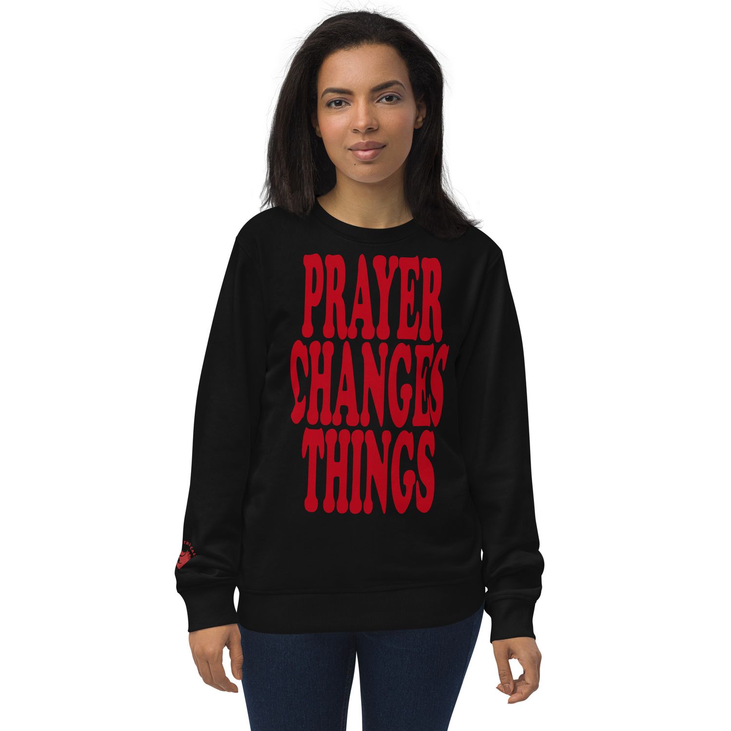 Prayer Changes Things Red on Unisex organic sweatshirt