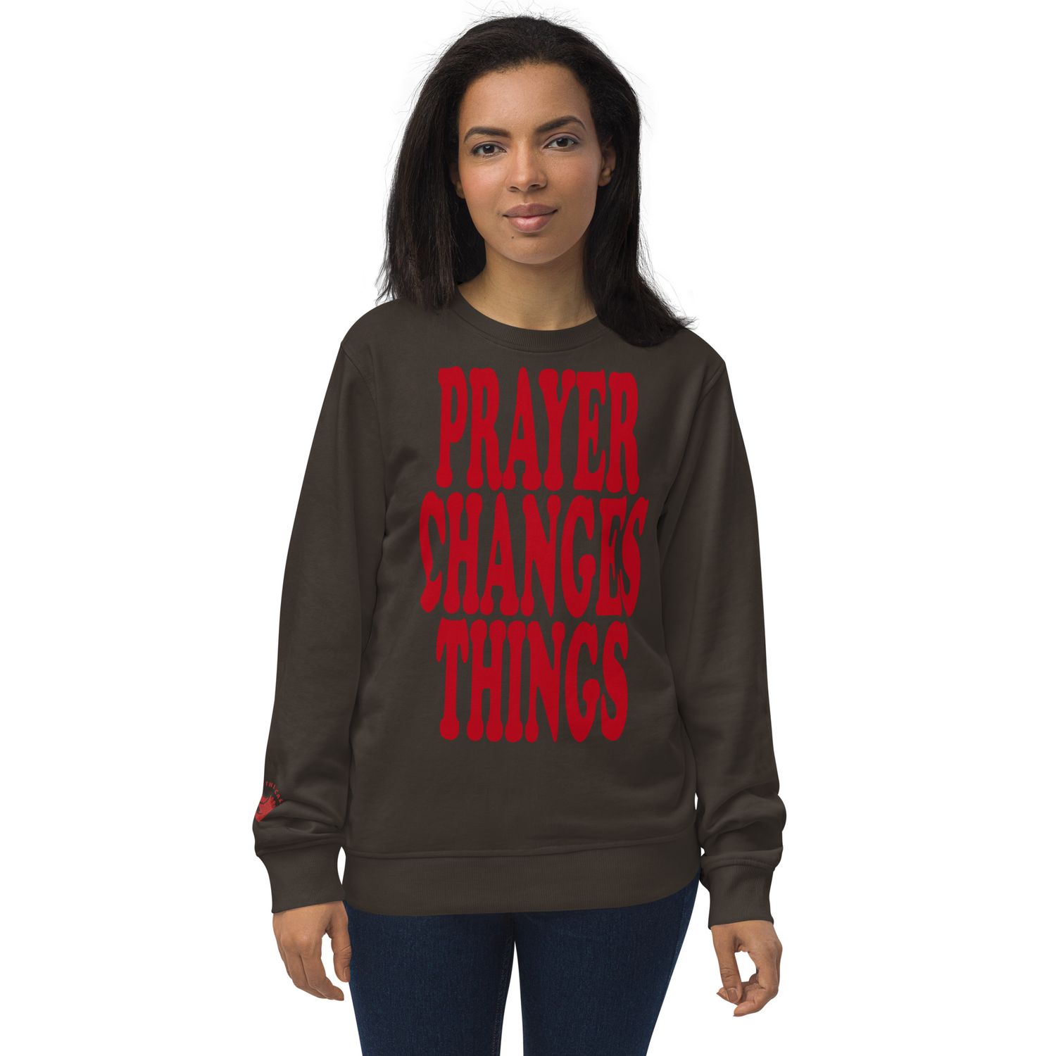 Prayer Changes Things Red on Unisex organic sweatshirt