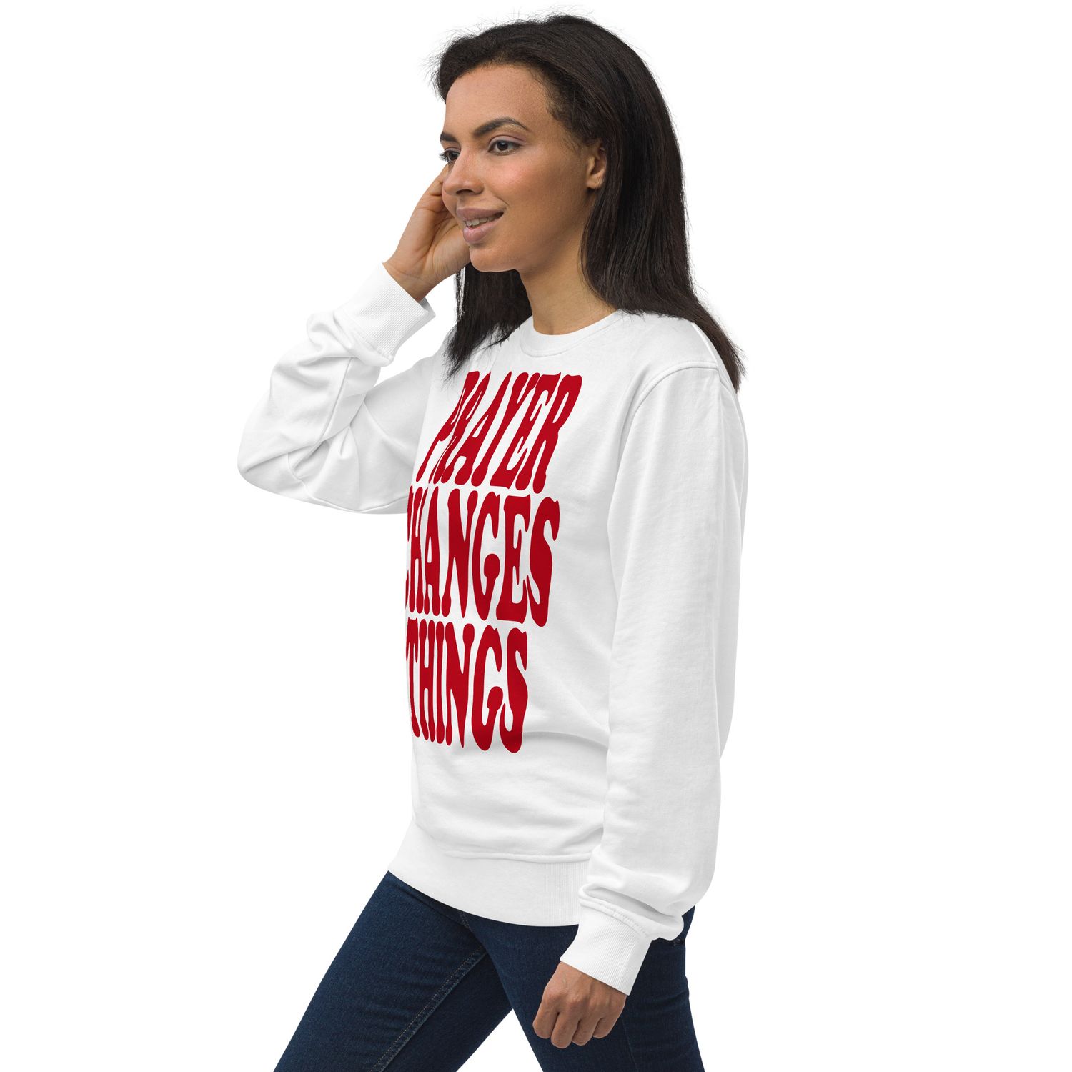 Prayer Changes Things Red on Unisex organic sweatshirt