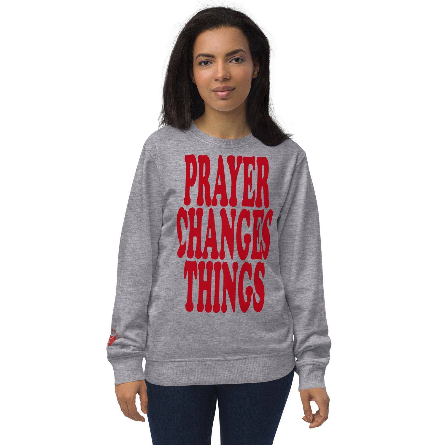 Prayer Changes Things Red on Unisex organic sweatshirt