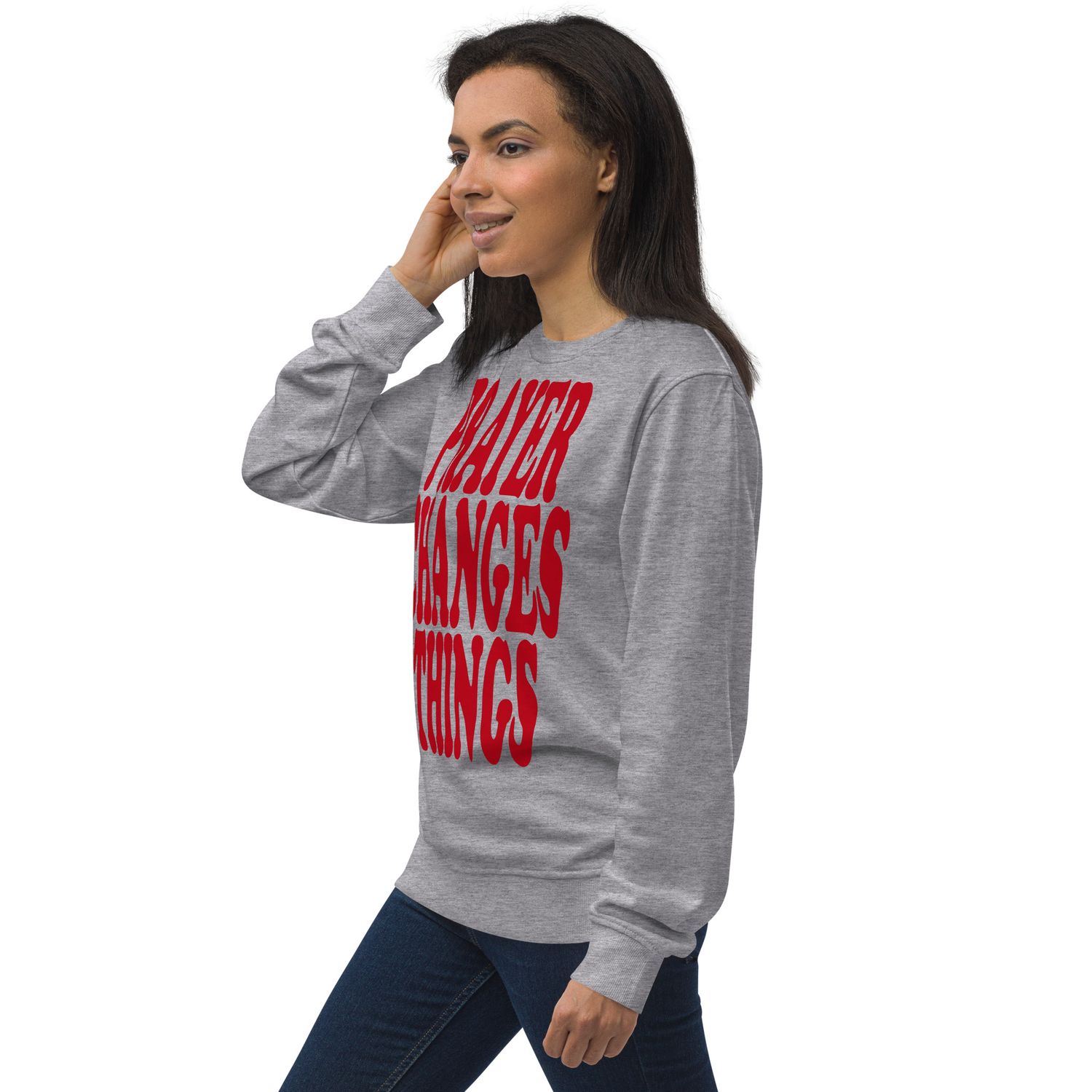 Prayer Changes Things Red on Unisex organic sweatshirt