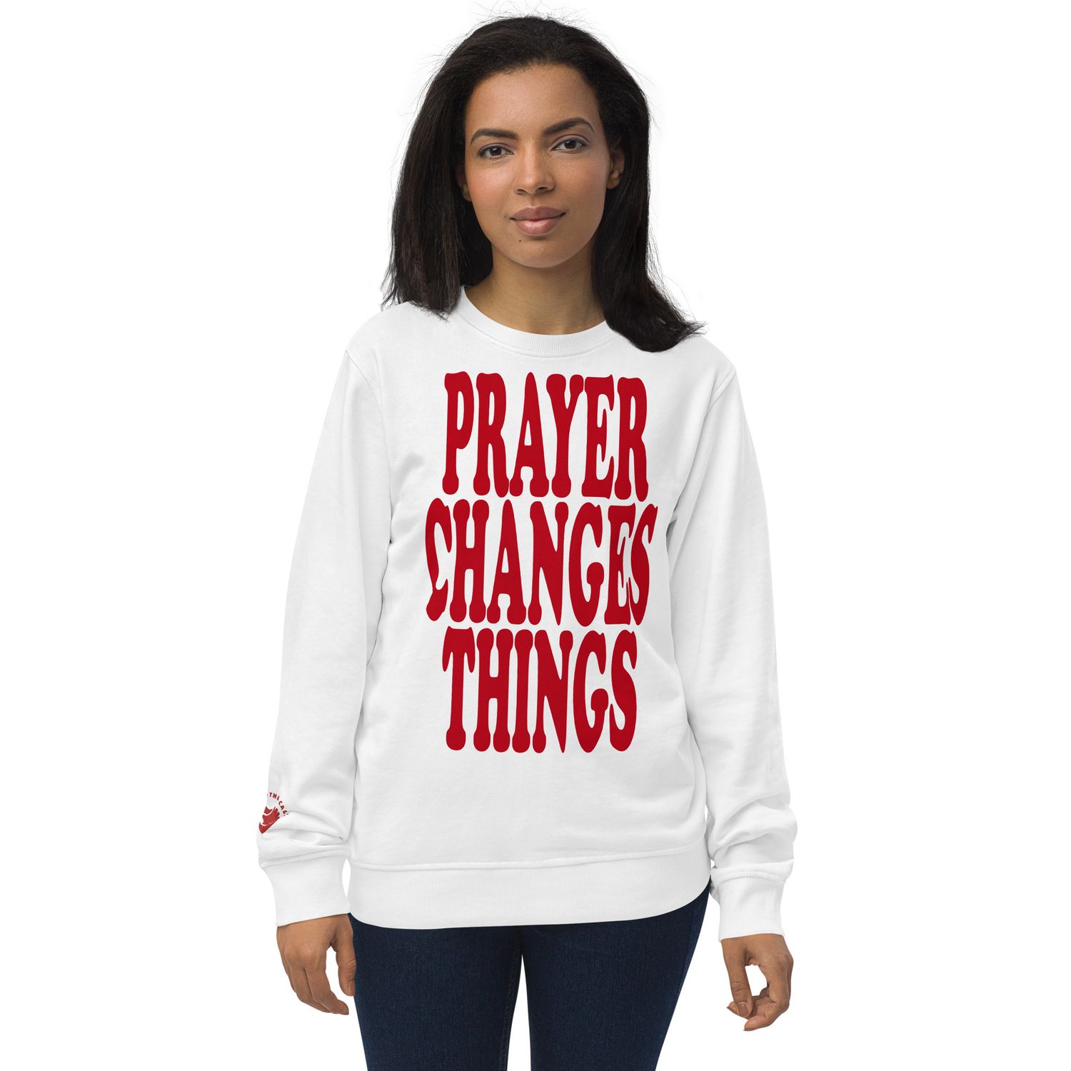 Prayer Changes Things Red on Unisex organic sweatshirt