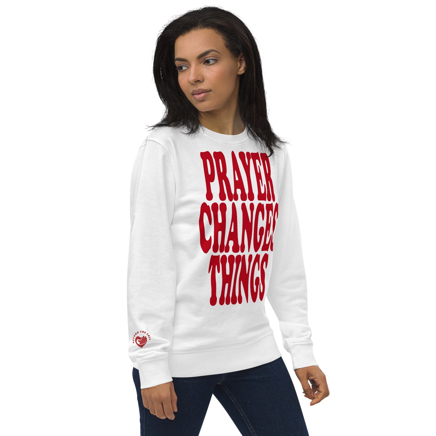 Prayer Changes Things Red on Unisex organic sweatshirt