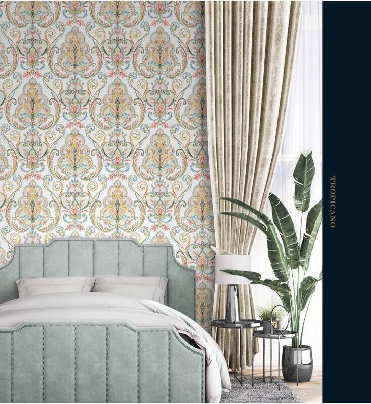Multicolored Damask Pattern Wallpaper
