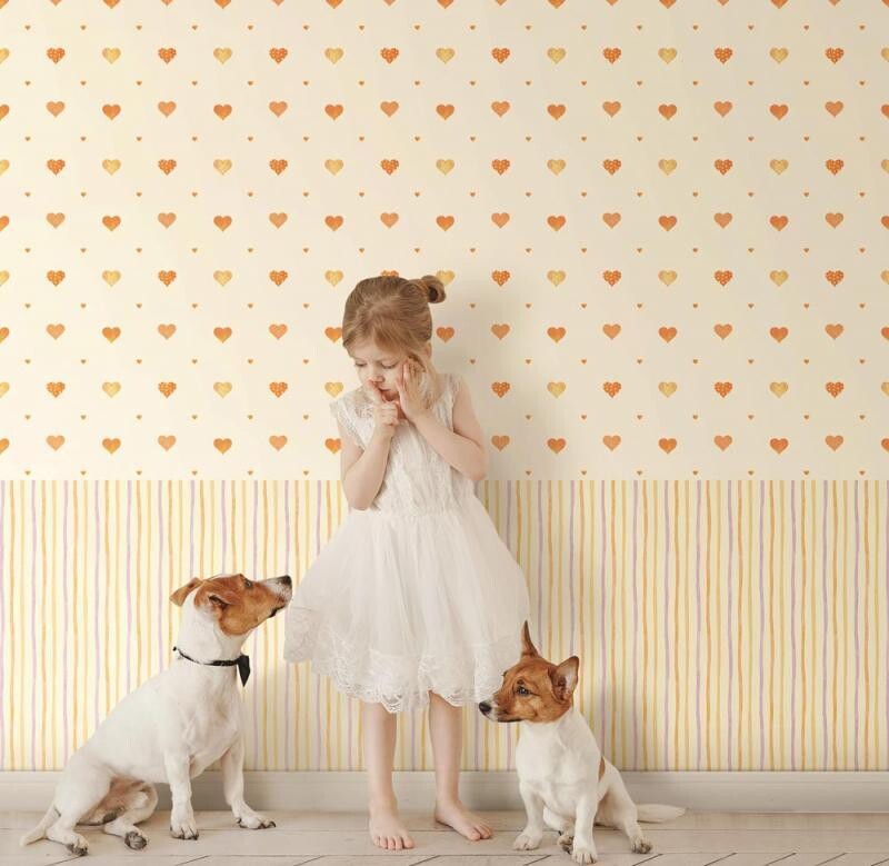 Heart shaped patterned wallpaper with warm colors