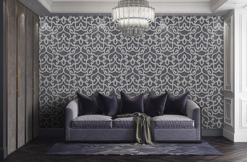 Bold neoclassical damask ornament wallpaper