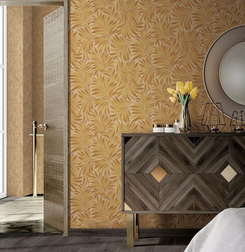 Tropical stylized leaves pattern wallpaper