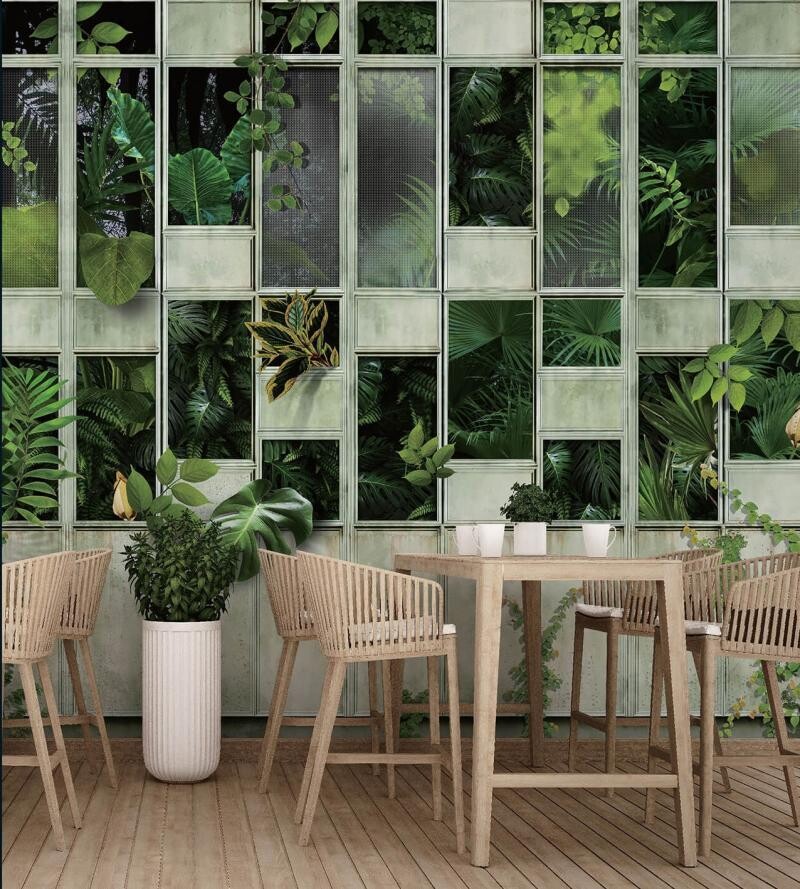 Fresh green tropical leaves wall mural poster wallcovering