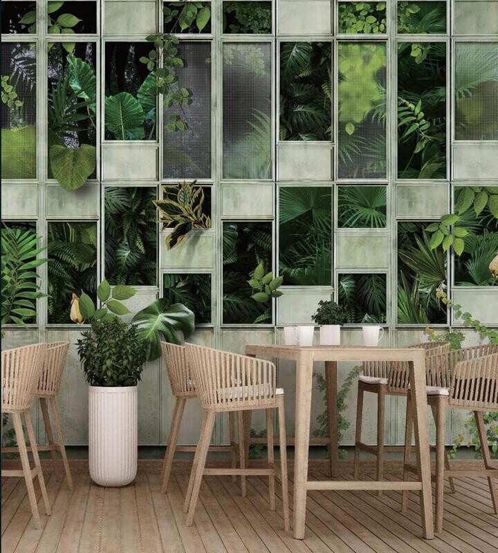 Fresh green tropical leaves wall mural poster wallcovering