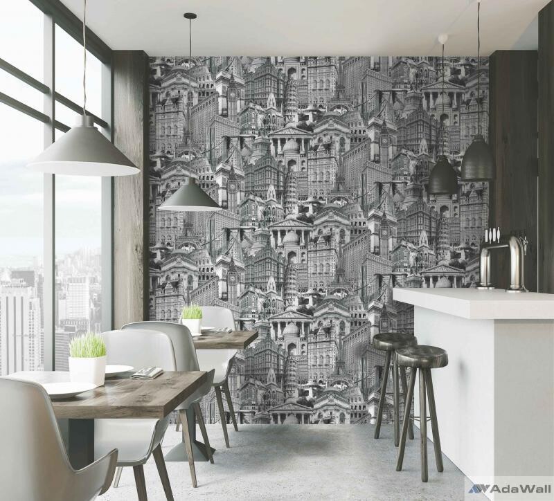 City architecture motif stylized wallpaper