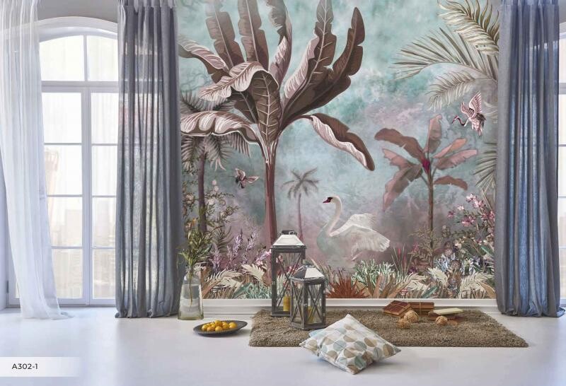 PALM PATTERN  MURAL WALLPAPER 4$/SQ FT