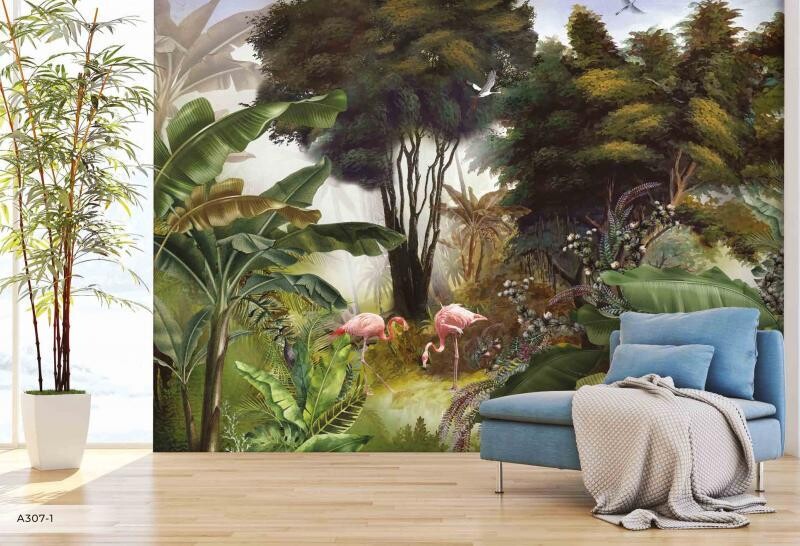 FLAMINGO AND ZEBRA MURAL WALLPAPER 4$/SQ FT