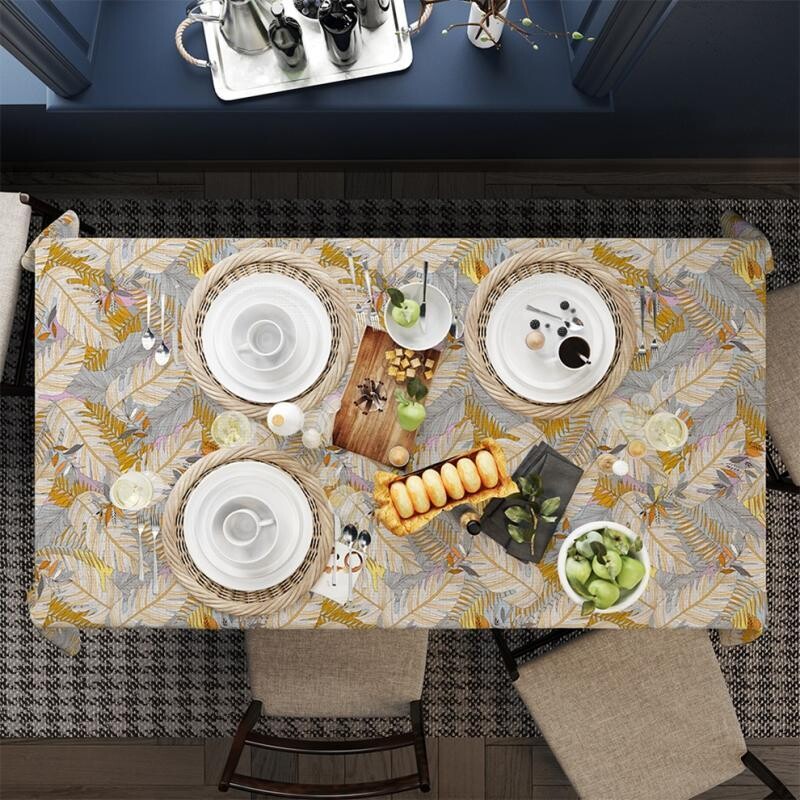 Beige Leaves Table Cloth