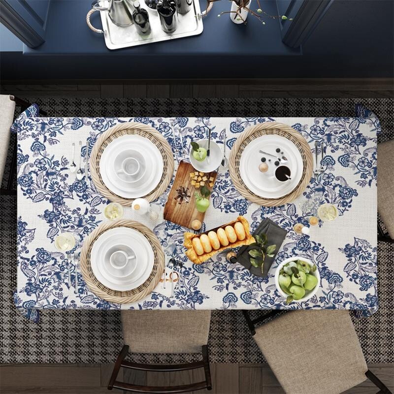 Blue and white Table Cloth