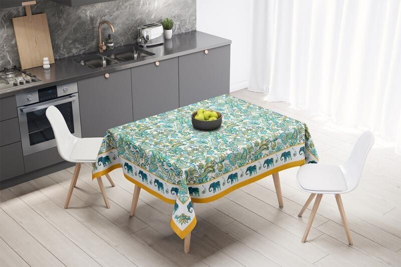 Blue and Green Flowers Table Cloth