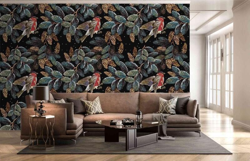 LEAVES AND BIRDSMURAL WALLPAPER 4$/ SQ FT