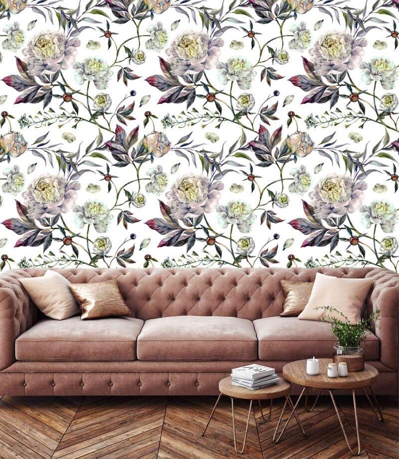 FLOWERS PATTERN MURAL WALLPAPER 4$/ SQ FT