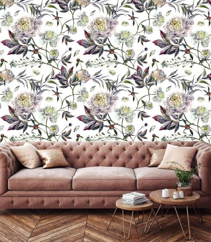 FLOWERS PATTERN MURAL WALLPAPER 4$/ SQ FT
