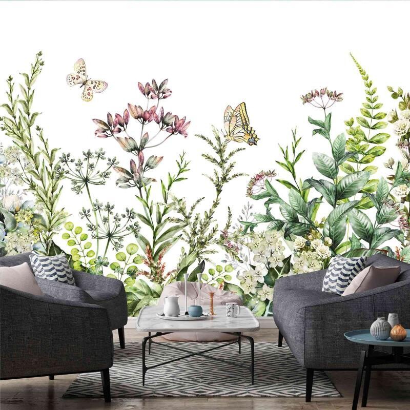LEAVES AND FLOWERS MURAL WALLPAPER 4$/ SQ FT