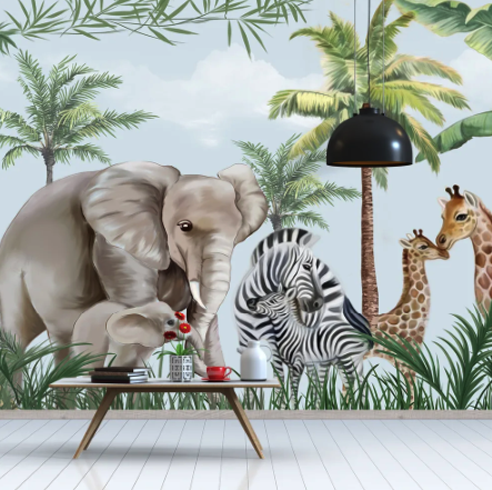 Elephant and zebra kids custom murals