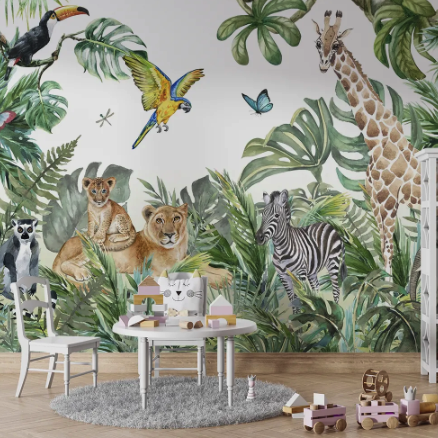 Giraffe and zebra kids custom murals