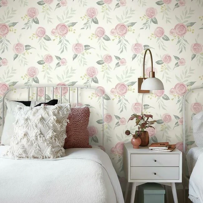 Watercolor Roses Premium Peel + Stick Wallpaper