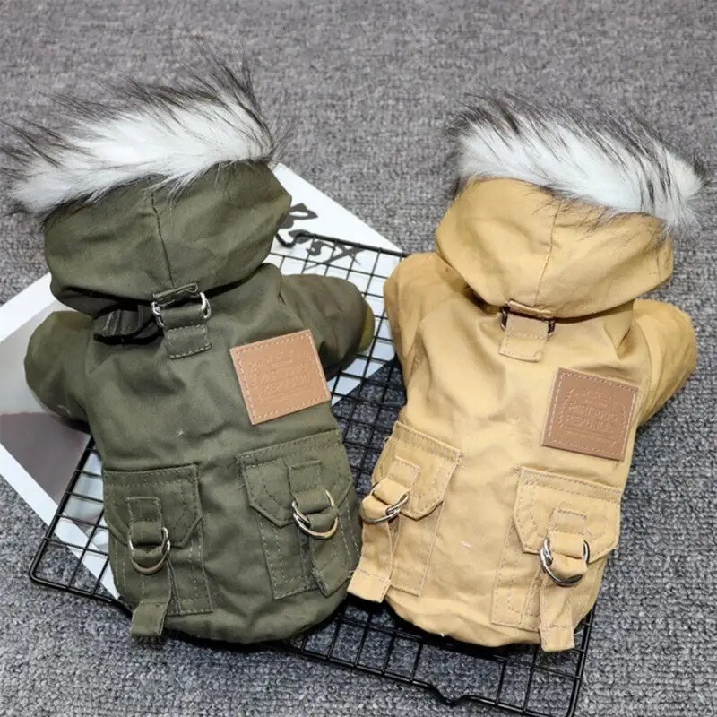 Winter Dog Jacket with Fur Hood Pet Clothing Cold Weather Puppy Coat Hoodie