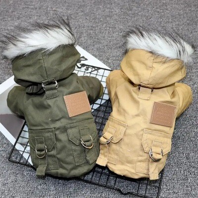 Winter Dog Jacket with Fur Hood Pet Clothing Cold Weather Puppy Coat Hoodie