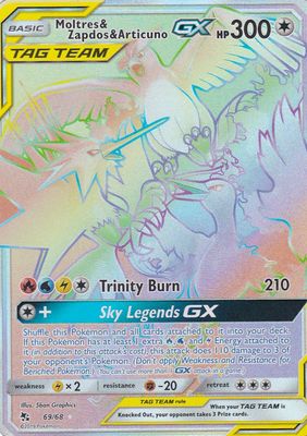 Moltres &amp; Zapdos &amp; Articuno GX – Hidden Fates 69/68 Secret Rainbow Rare