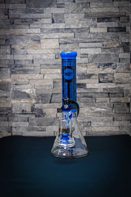 On Point Glass - 14&quot; Beaker &amp; Ash Catcher | Black &amp; Blue