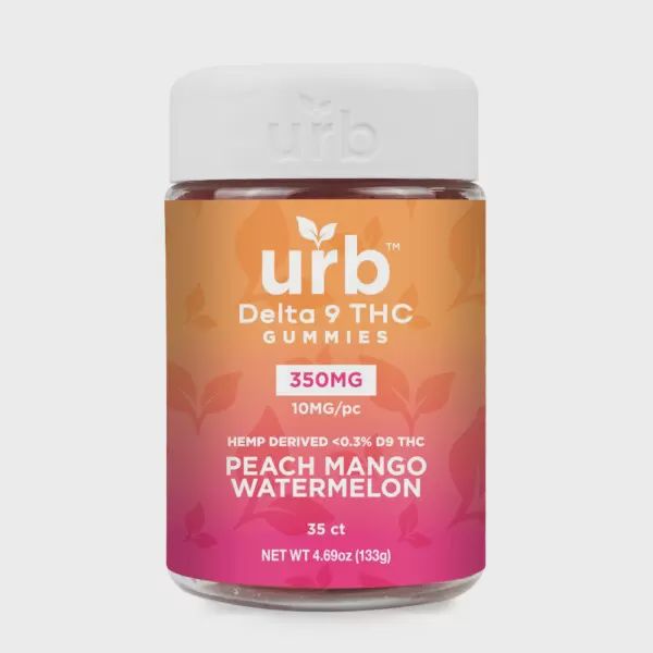 URB D9 Gummies 350mg 35ct, Flavor: Peach Mango Watermelon