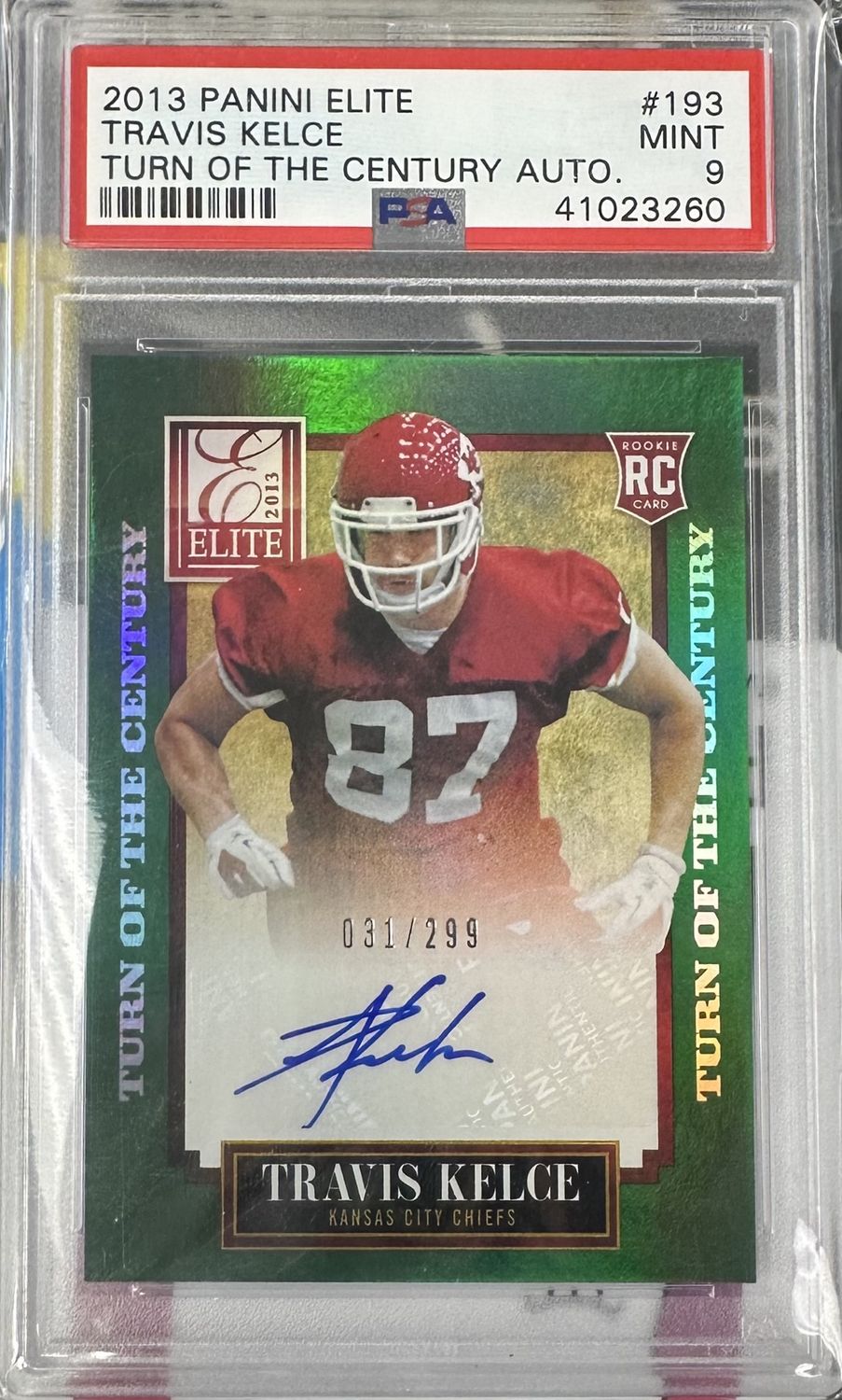 2013 Panini Elite #193 Travis Kelce Turn Of The Century Auto 31/299 Rookie Card PSA 9