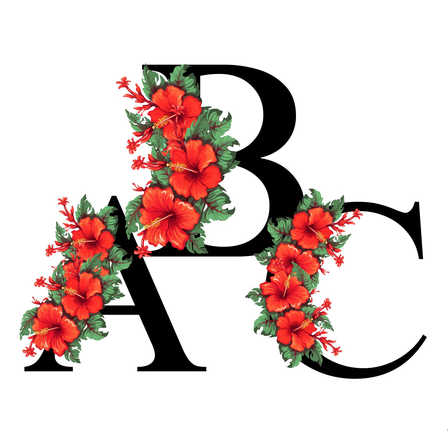 Hibiscus Alphabet Set, PNG Download