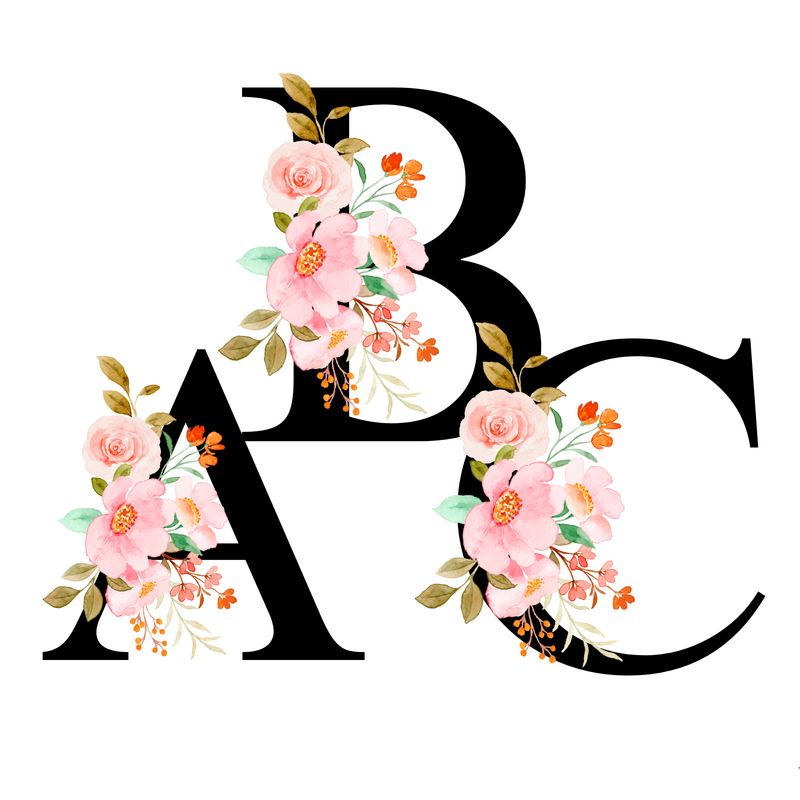 Floral Watercolor Alphabet Set, PNG Download, ABC