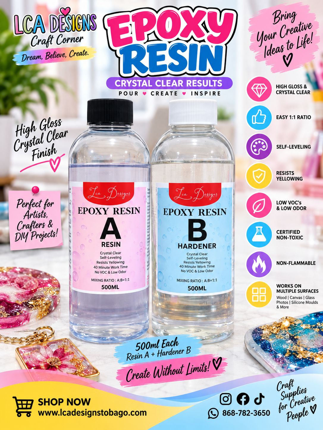 Epoxy Resin Kit 1:1 – 500ml Resin + 500ml Hardener