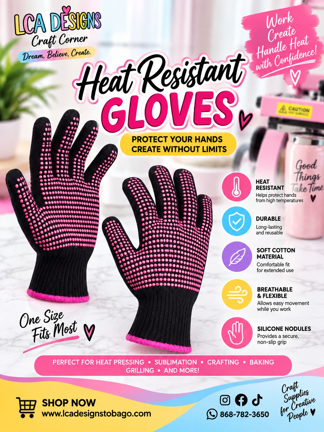 Heat Resistant Craft Gloves with Silicone Grip – Sublimation &amp; Heat Press Gloves