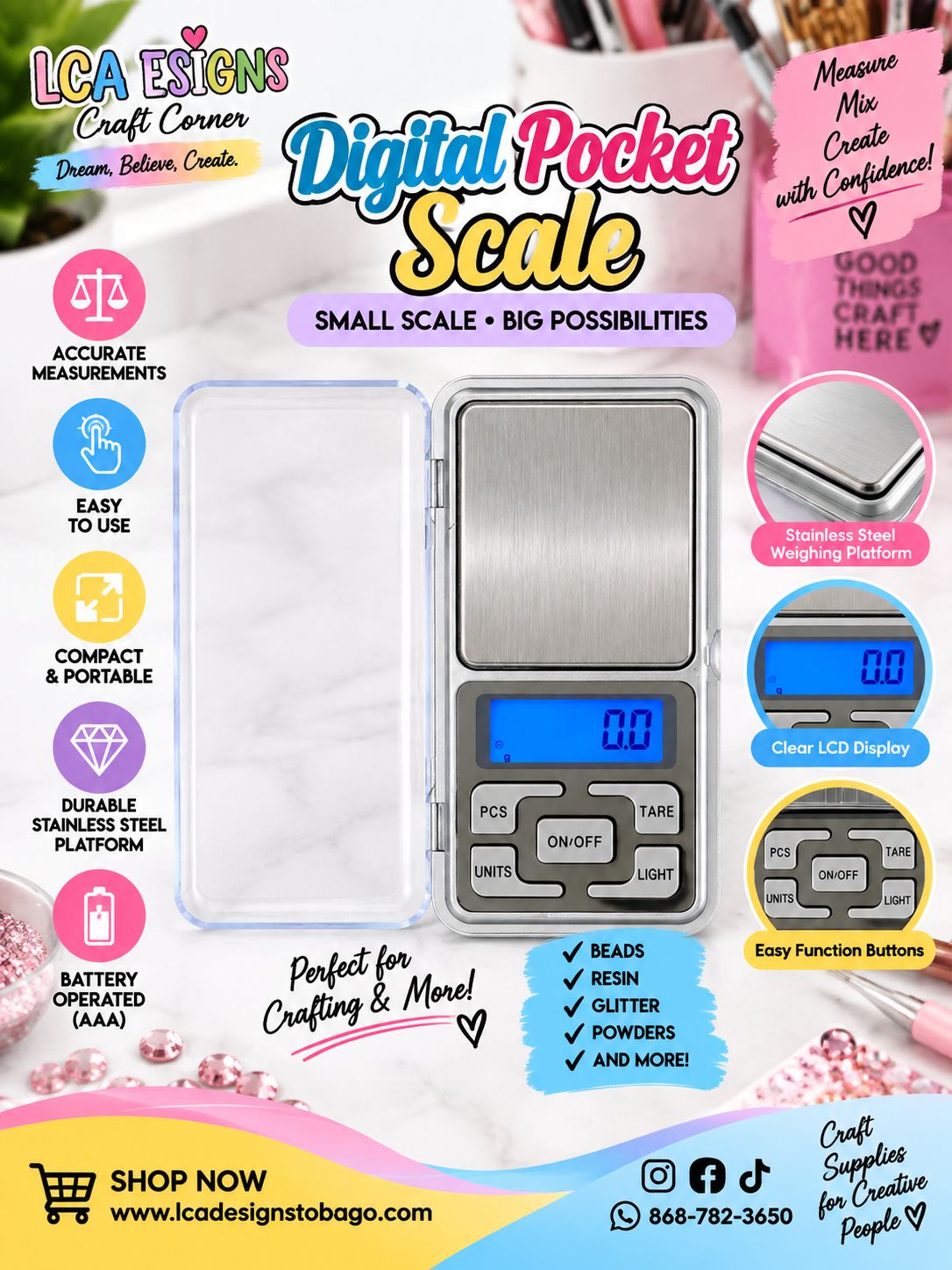 Digital Pocket Scale with LCD Display – Mini Precision Scale for Resin, Beads &amp; Crafts